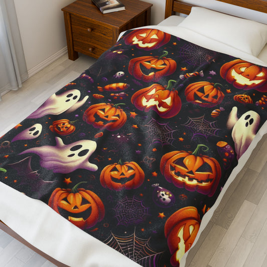 Halloween Ghost & Pumpkin Plush Blanket